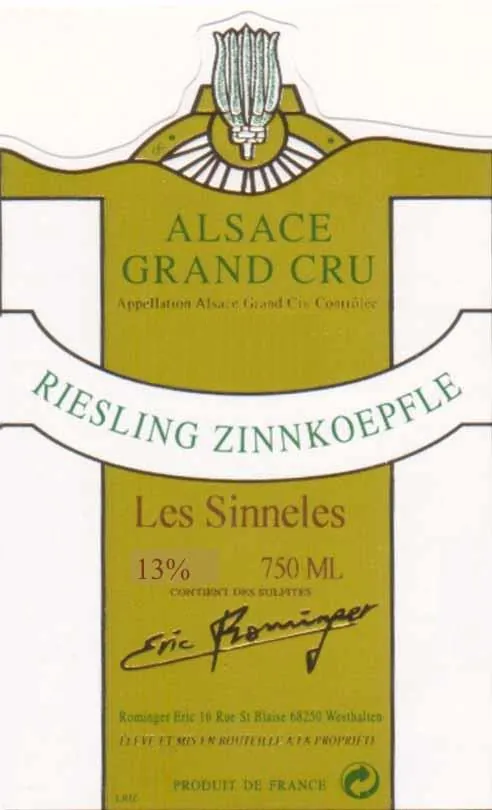 Zinnkoepfle Les Sinneles Riesling Bottle