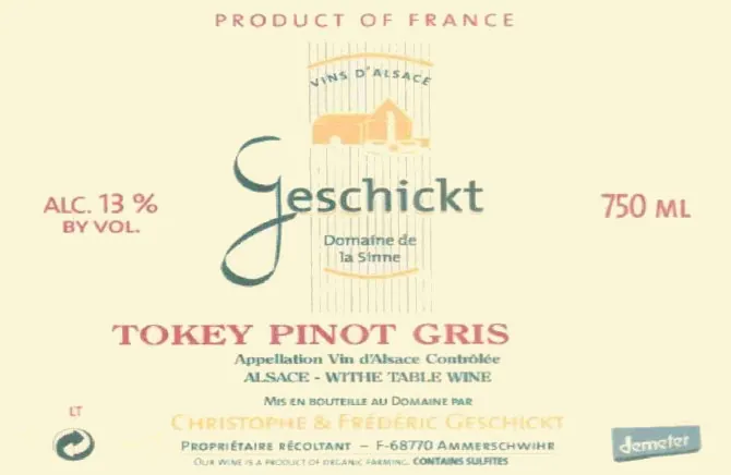 Alsace Pinot Gris Bottle