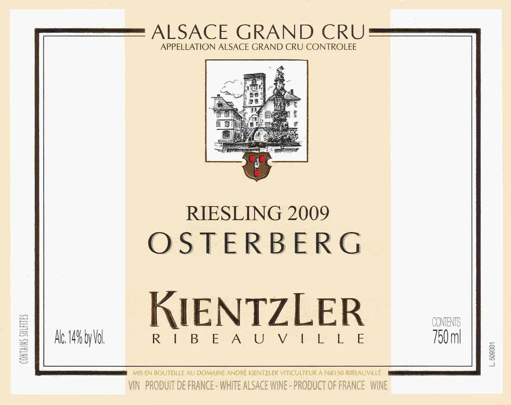 Alsace Grand Cru Osterberg Riesling Bottle