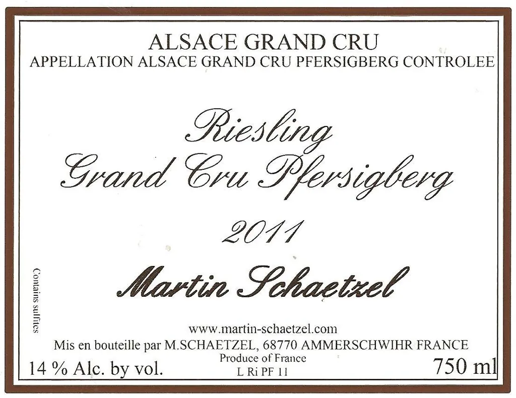 Alsace Pfersigberg Grand Cru Riesling Bottle