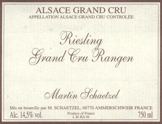 Alsace Rangen Grand Cru Riesling Bottle