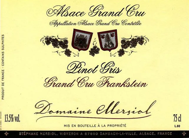 Alsace Frankstein Grand Cru Pinot Gris Bottle