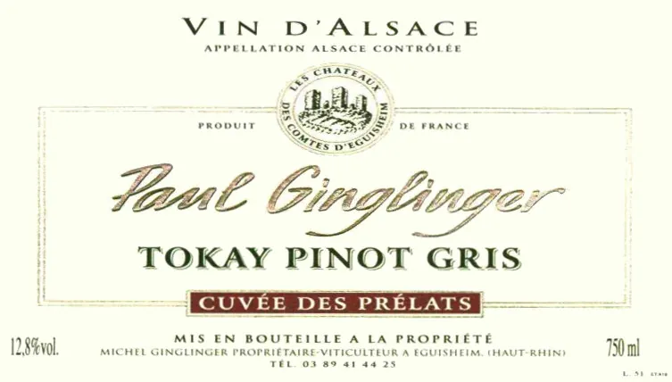 Cuvee des Prelats Pinot Gris Bottle
