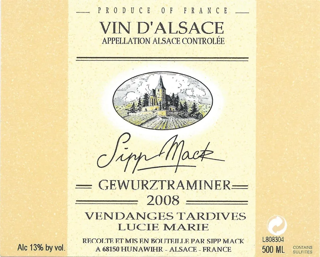 Vendanges Tardives Lucie Marie Gewurztraminer Bottle