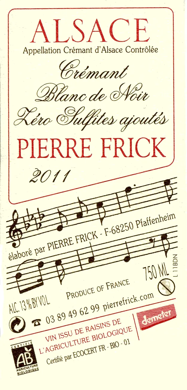 Cremant d'Alsace Zero Sulfites Blanc de Noirs Bottle