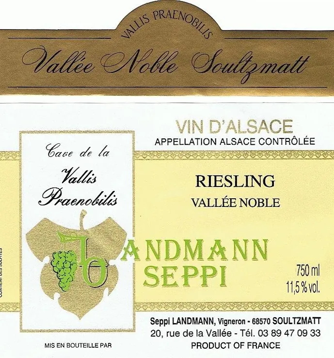 Alsace Valle Noble Riesling Bottle