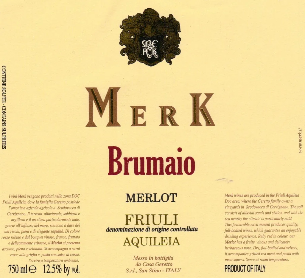 Friuli Venezia Giulia Merk Brumaio Merlot Bottle