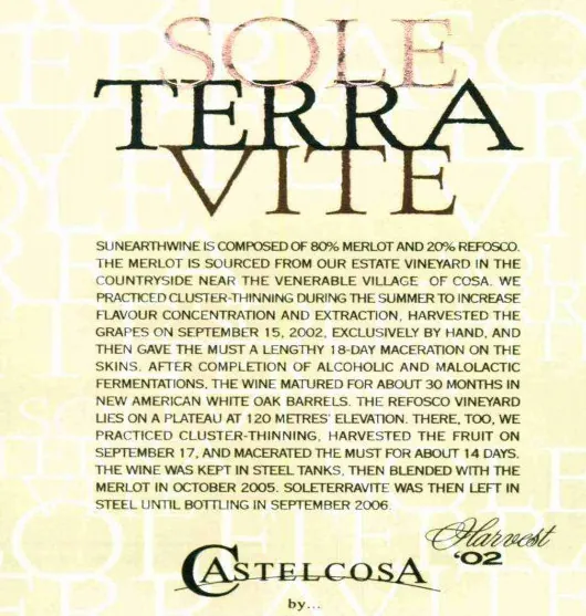 Friuli-Venezia Furlan Sole Terra Vite Rosso Bottle