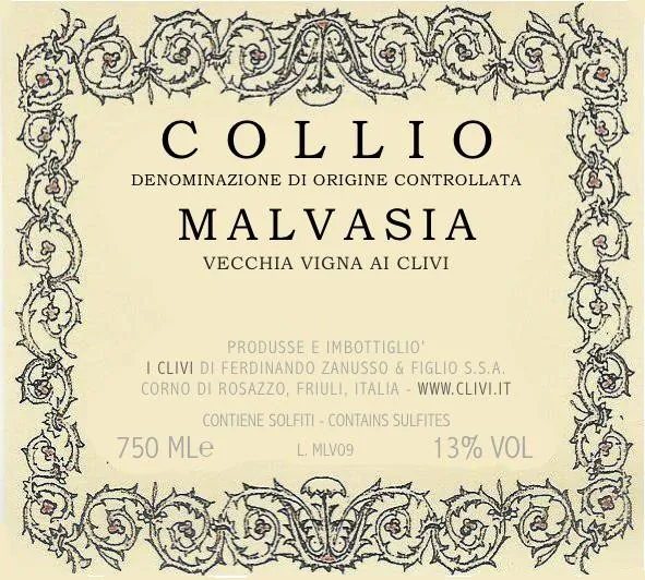 Colli Orientali del Friuli Vecchia Vigna ai Clivi Malvasia Bottle