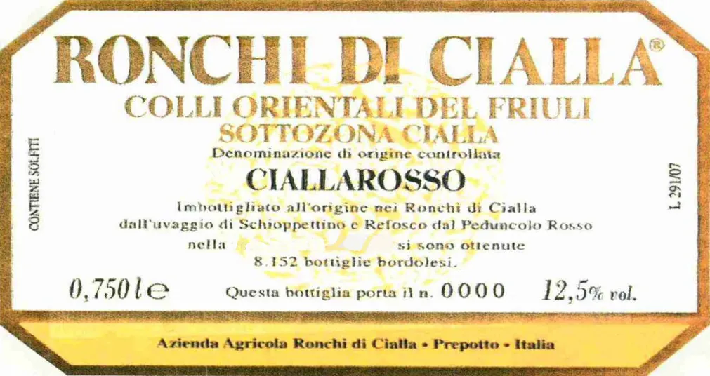 Colli Orientali del Friuli Cialla Rosso Bottle