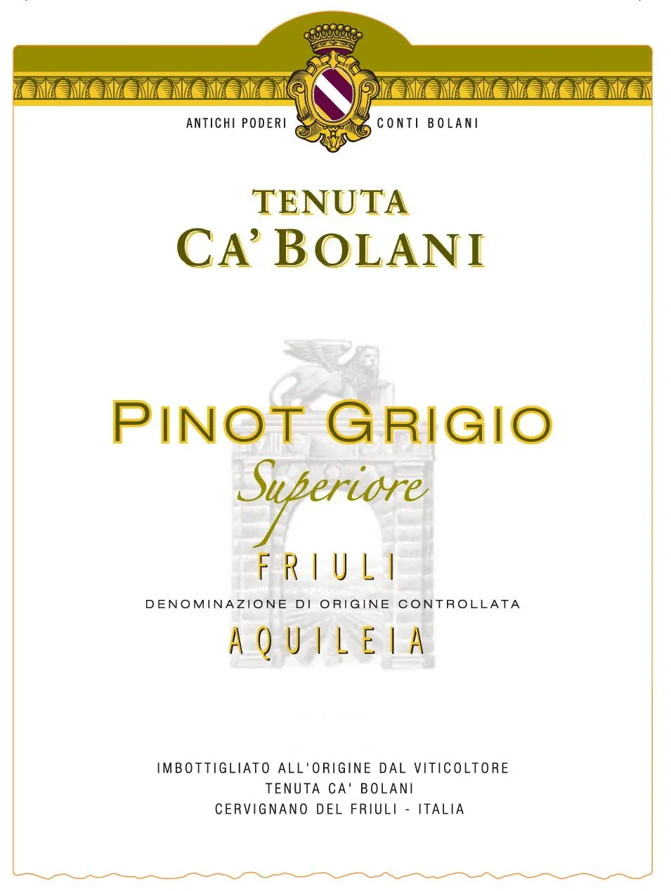 Friuli Aquileia Superiore Pinot Grigio Bottle