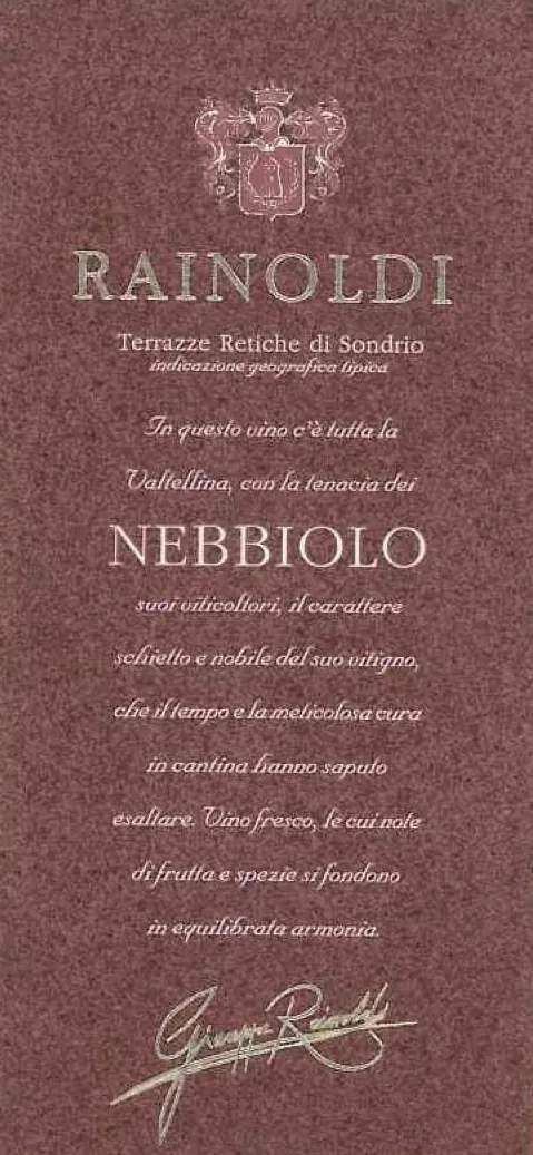 Terrazze Retiche di Sondrio Nebbiolo Bottle