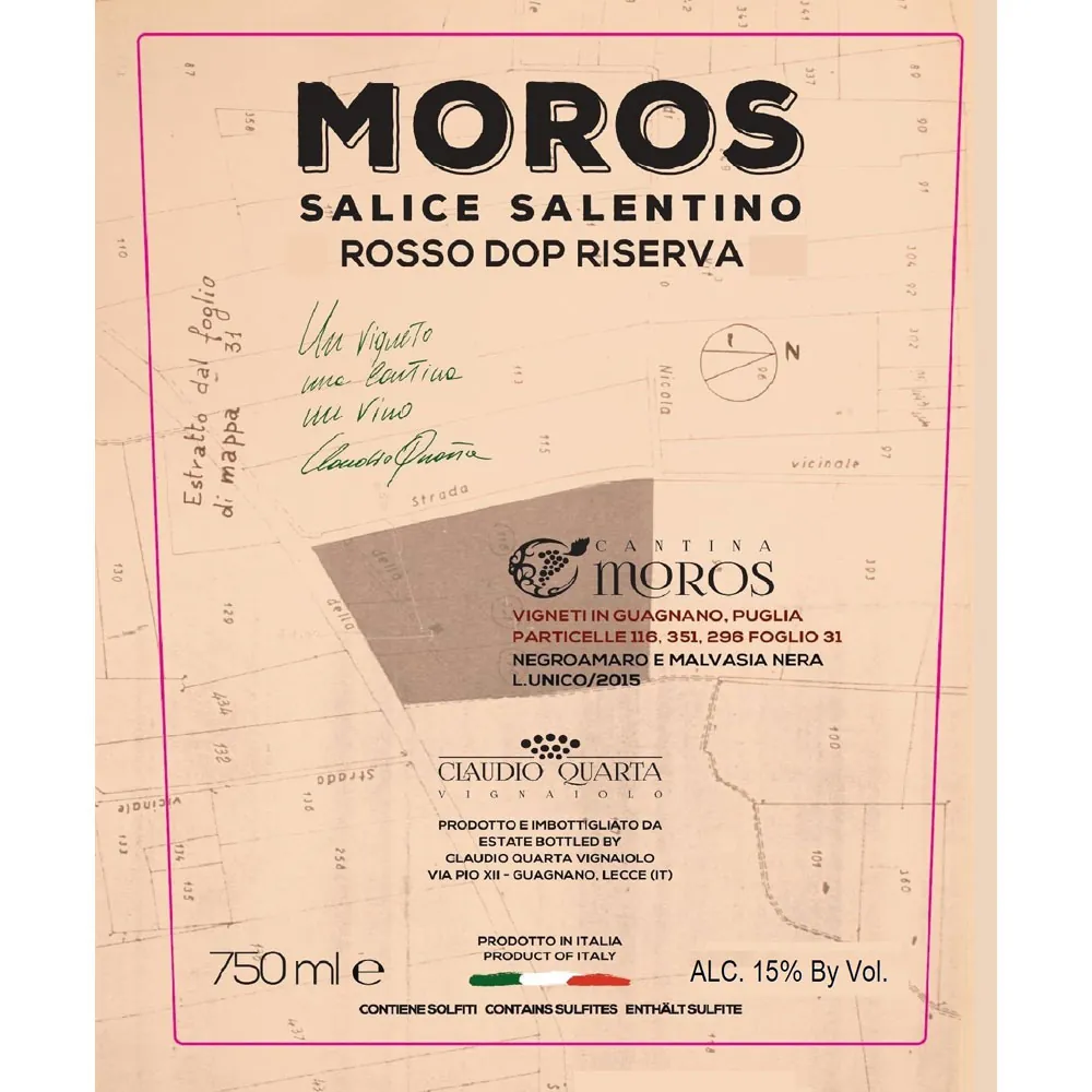 Cantina Moros Salice Salentino Riserva Bottle