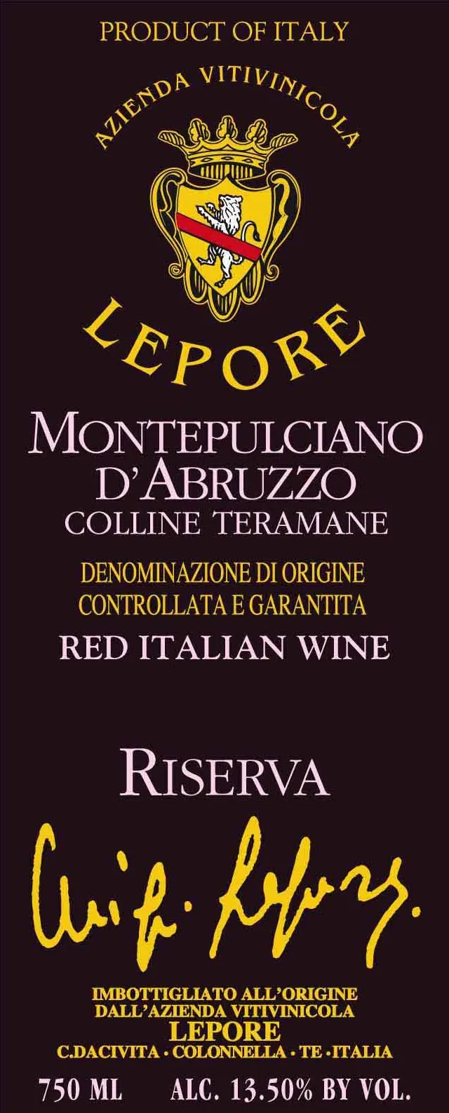 Montepulciano d'Abruzzo Colline Teramane Riserva Bottle