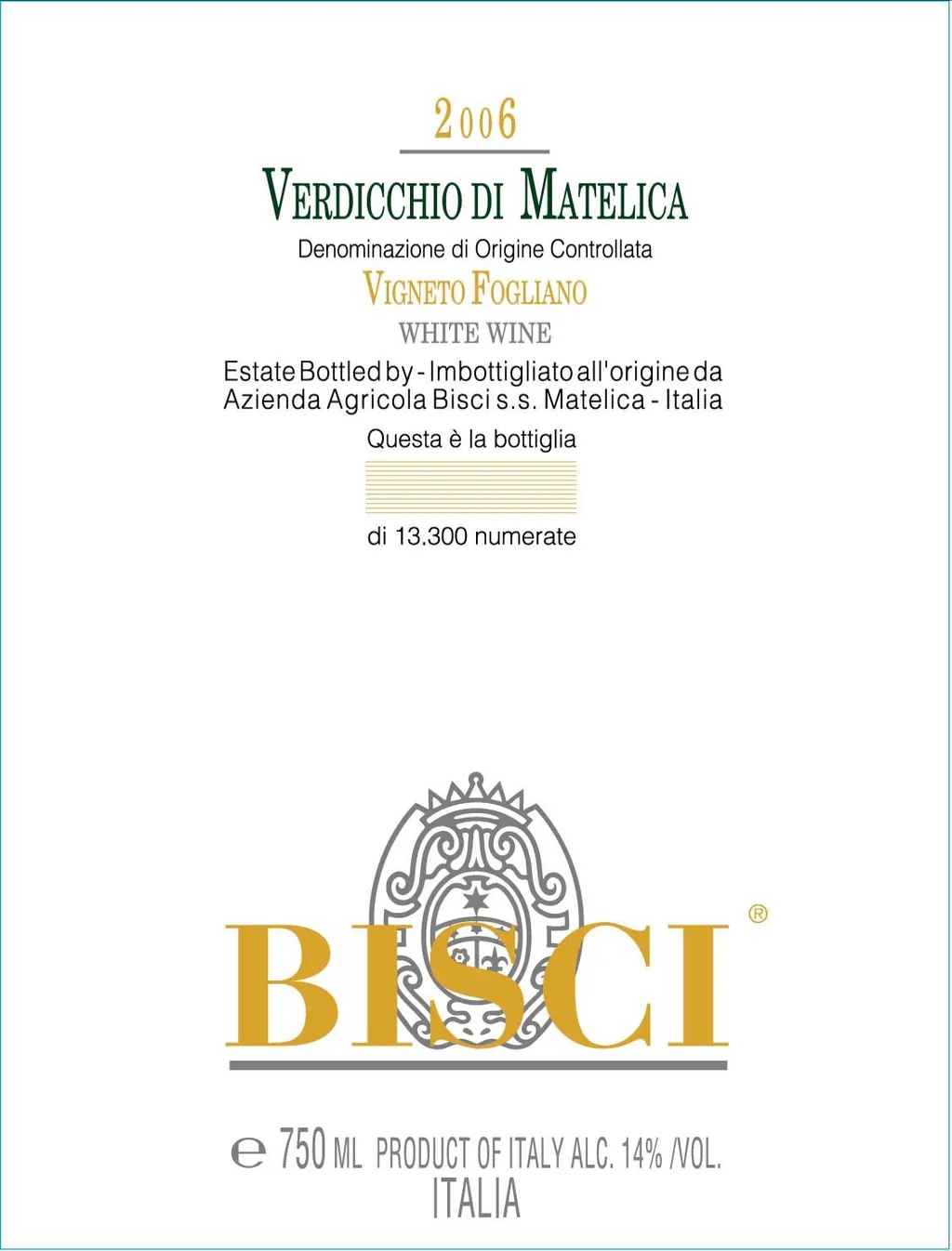 Verdicchio di Matelica Vigneto Fogliano Bottle