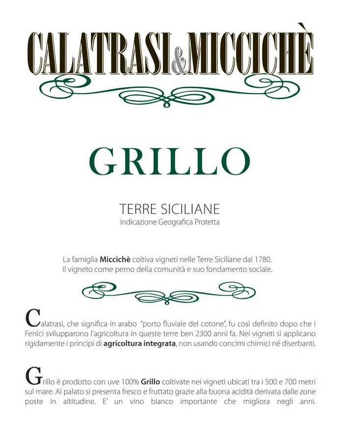 Terre Siciliane Grillo Bottle