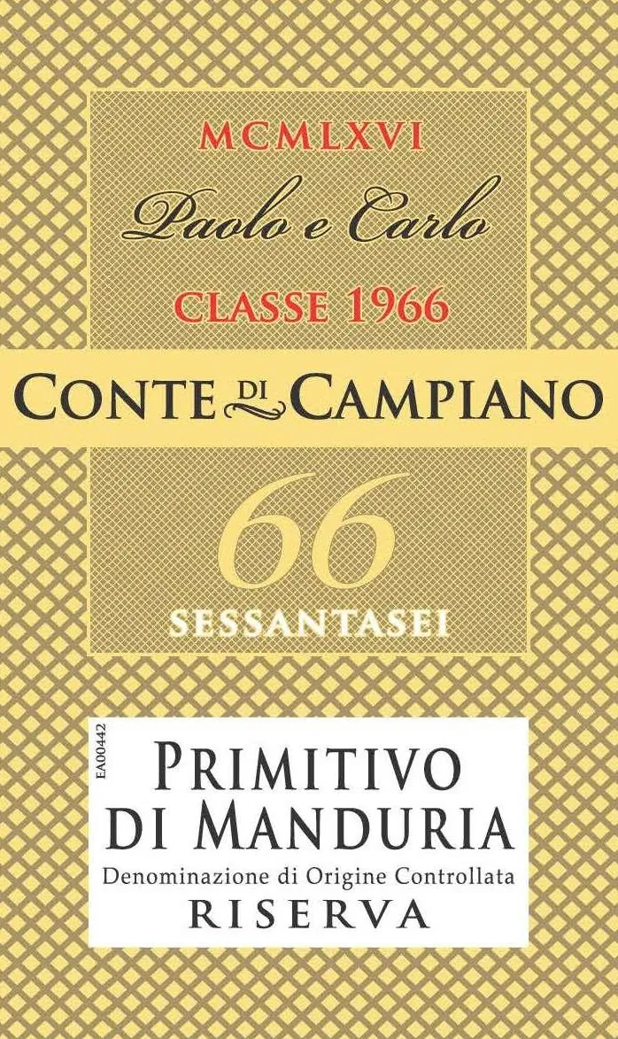 Primitivo di Manduria Sessantasei 66 Riserva Bottle