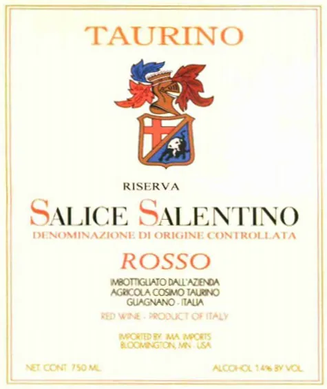 Taurino Salice Salentino Riserva Rouge Bottle