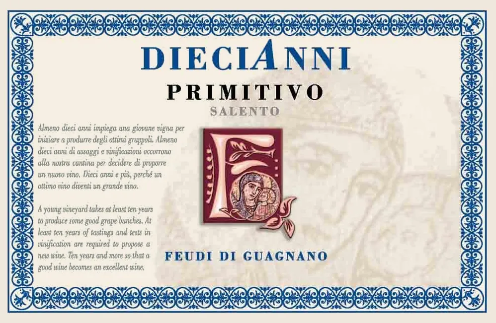 Salento Diecianni Primitivo Bottle