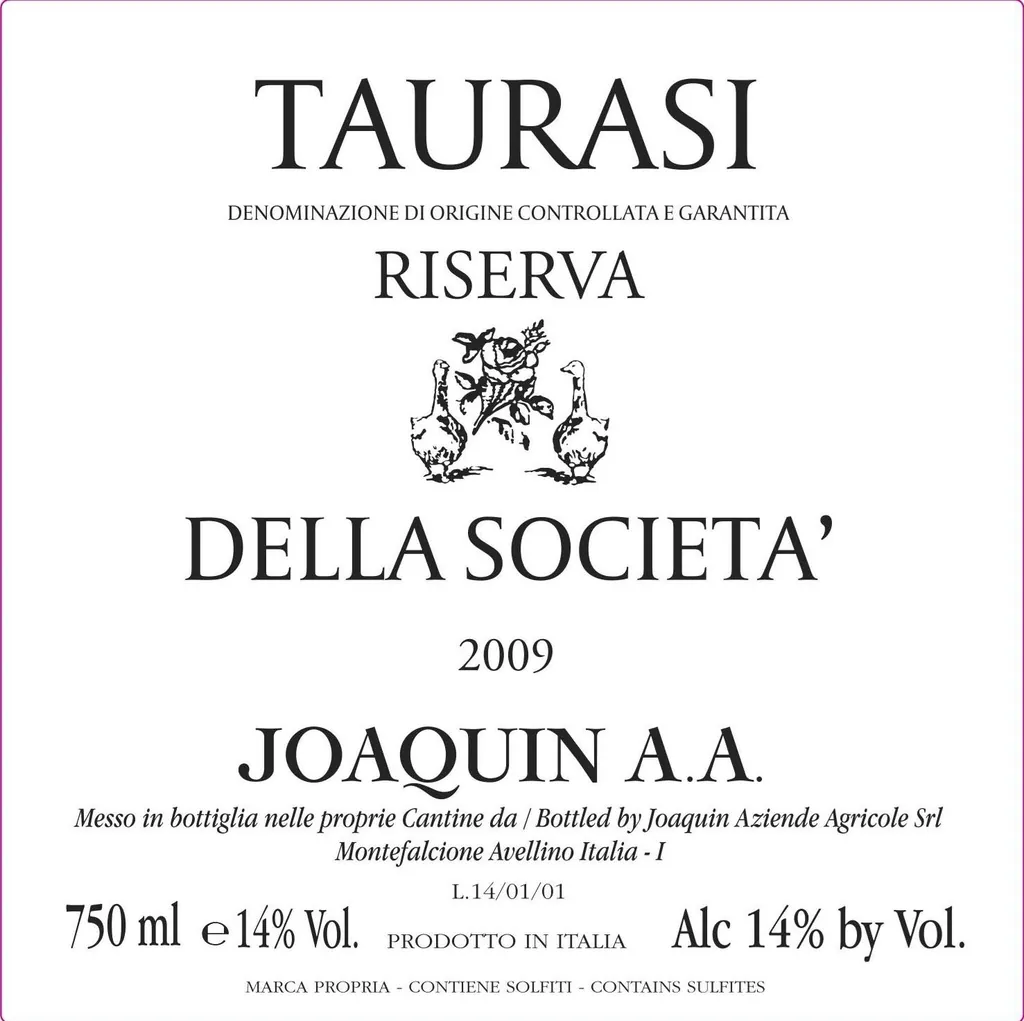 Joaquin Della Societa Taurasi Riserva Bottle