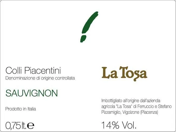 Colli Piacentini Luna Sauvignon Bottle