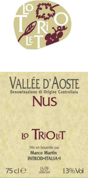 Vallee d'Aoste Nus Bottle