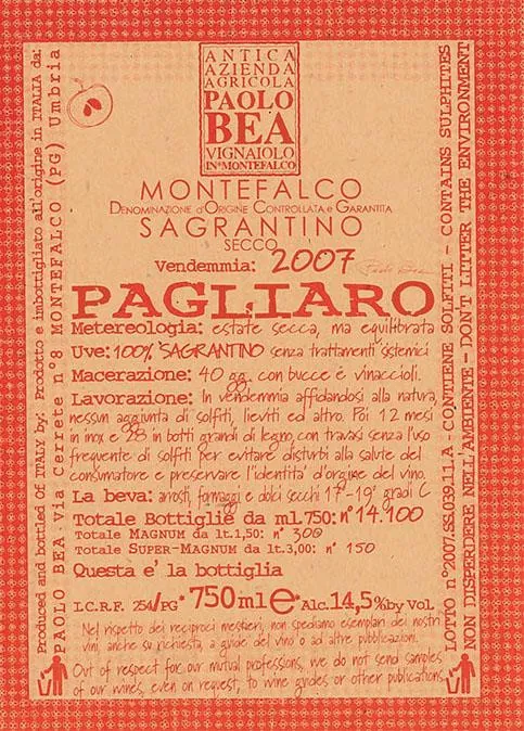 Pagliaro Montefalco Sagrantino Bottle