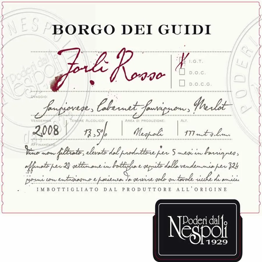 Forli Borgo dei Guidi Rosso Bottle