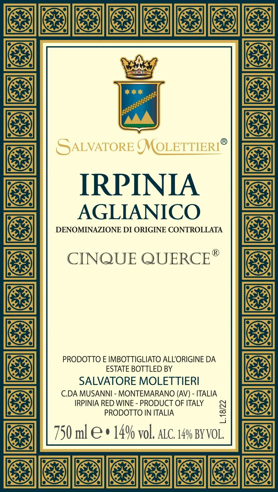 Cinque Querce Irpinia Aglianico Bottle