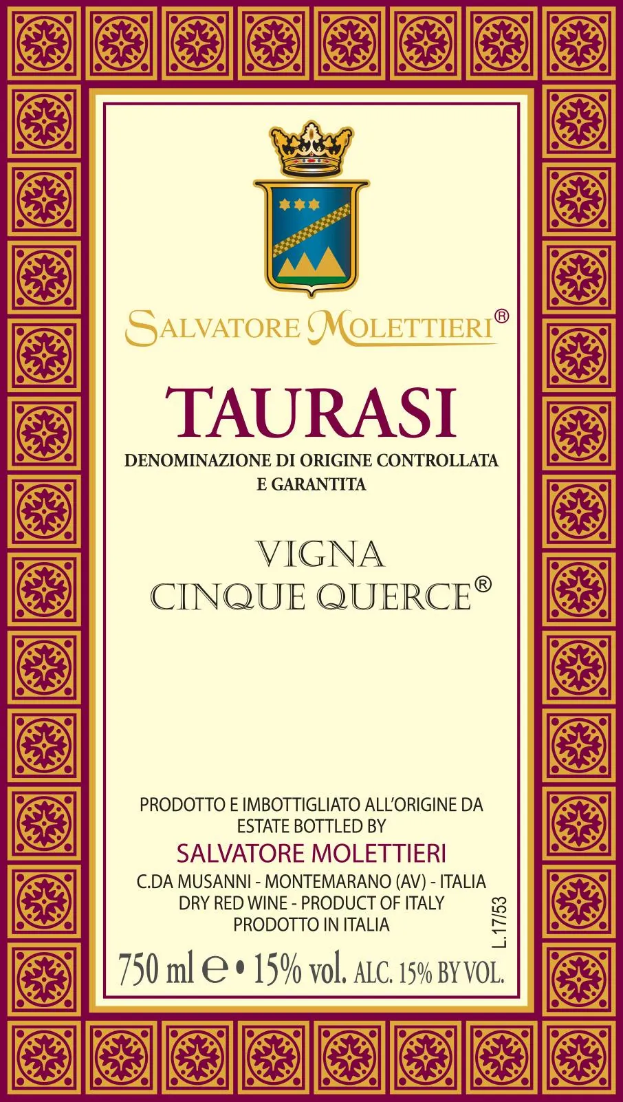 Taurasi Vigna Cinque Querce Bottle