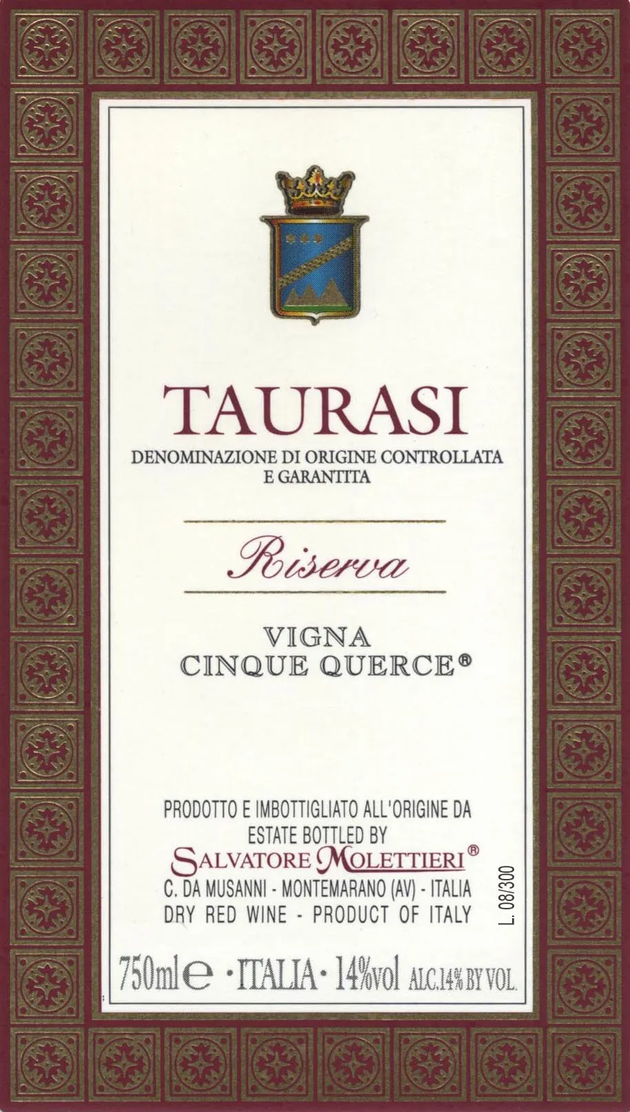 Taurasi Vigna Cinque Querce Riserva Bottle