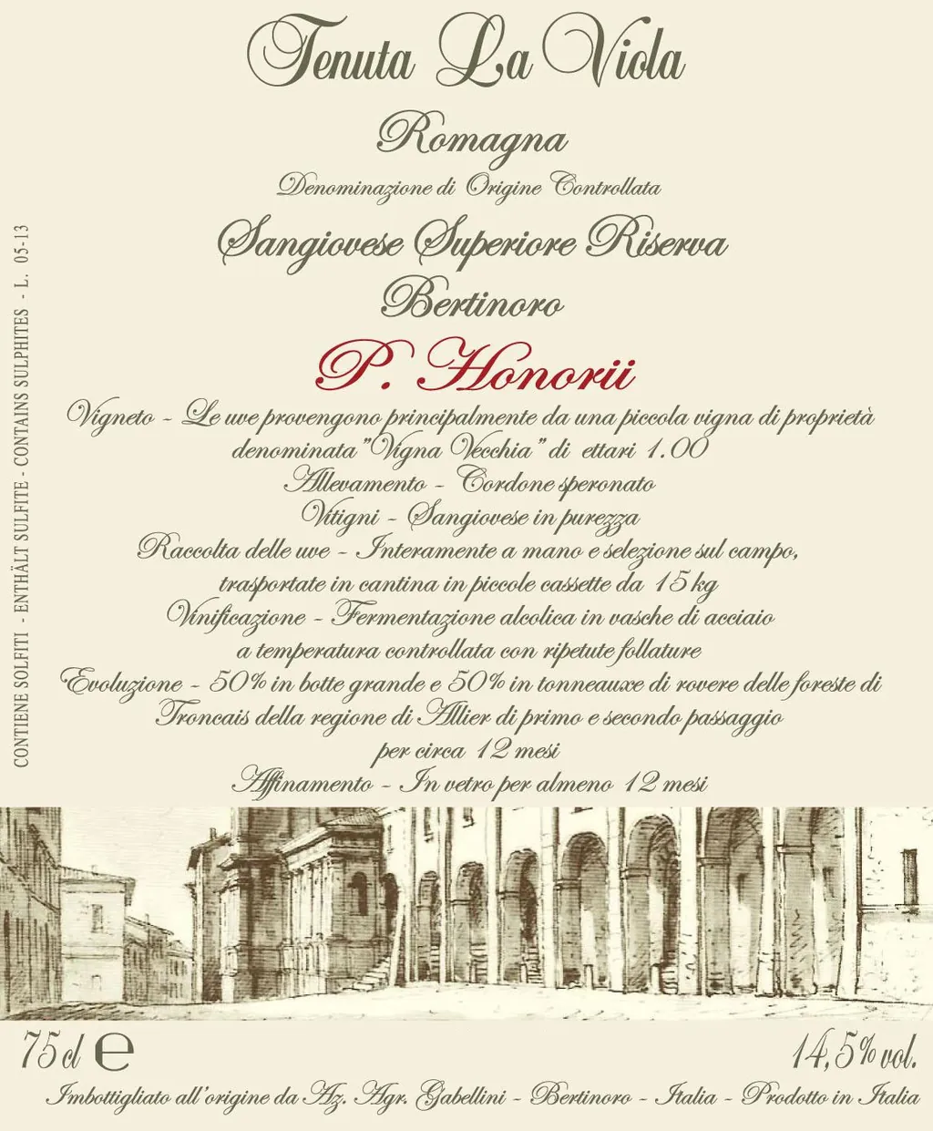 Sangiovese di Romagna Superiore Riserva P.Honorii Bottle