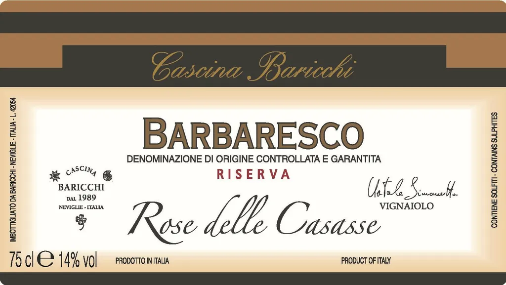 Cascina Baricchi Barbaresco Riserva Rose delle Casasse Bottle