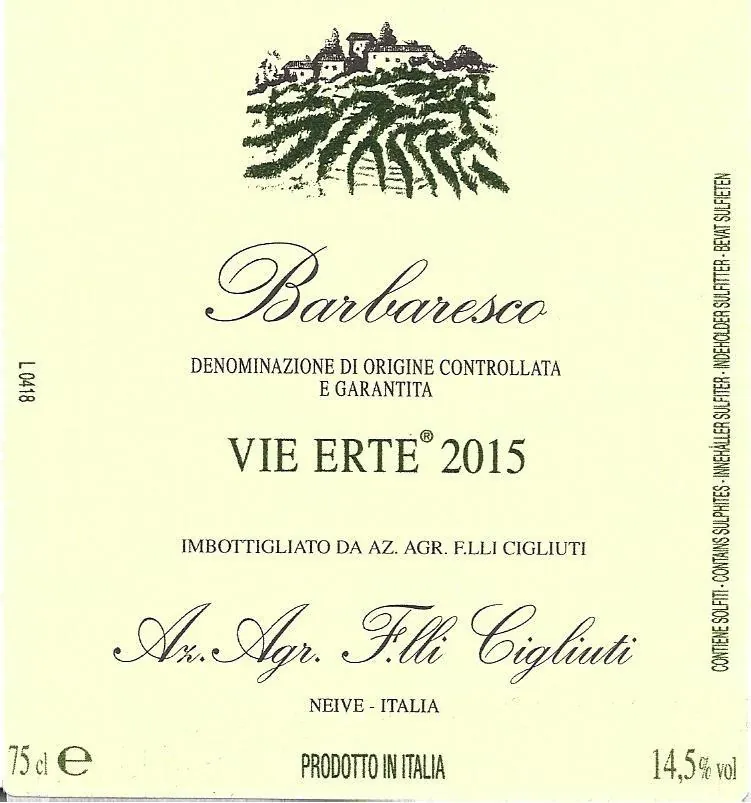 Barbaresco Vie Erte Bottle