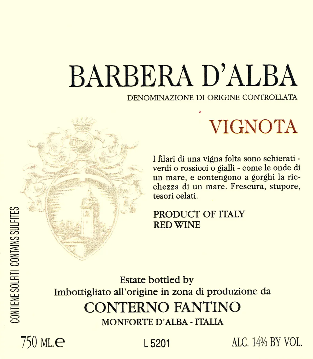 Barbera d'Alba Vignota Bottle