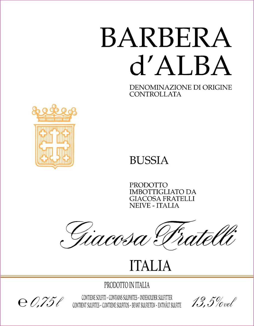 Barbera d'Alba Bussia Bottle