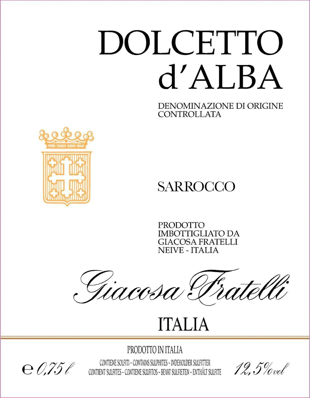 Sarrocco Dolcetto d'Alba Bottle