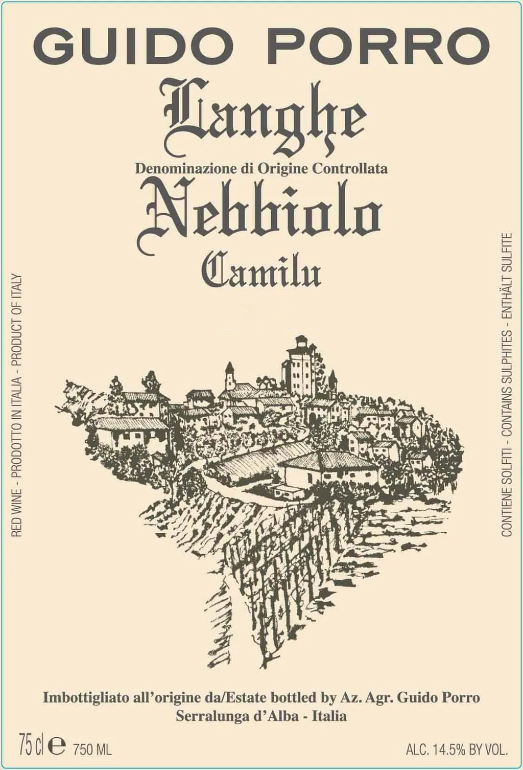 Camilu Nebbiolo Bottle