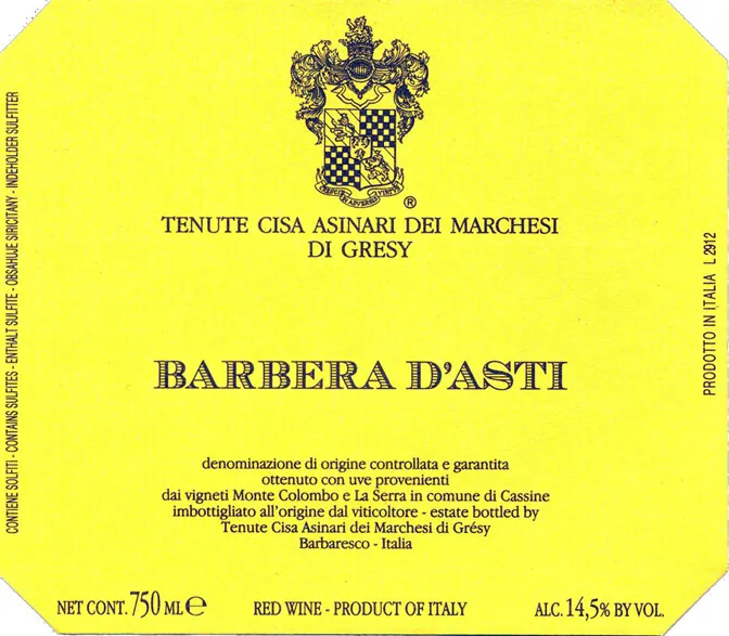 Barbera d'Asti Bottle