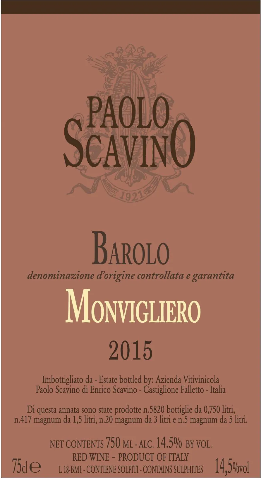 Barolo Monvigliero Bottle