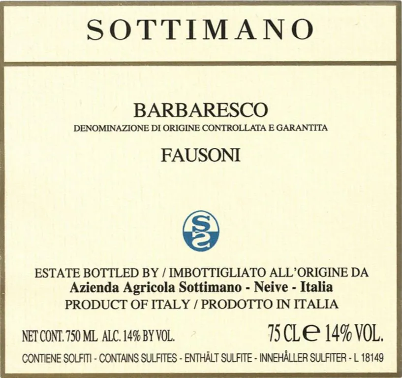 Barbaresco Fausoni Bottle