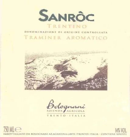 Trentino Sanroc Traminer Aromatico Bottle