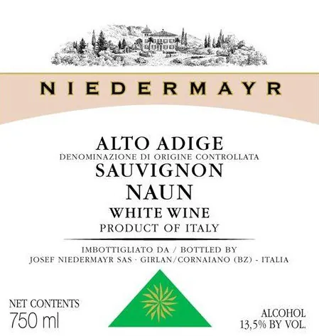 Niedermayr  Alto Adige Naun Sauvignon Bottle