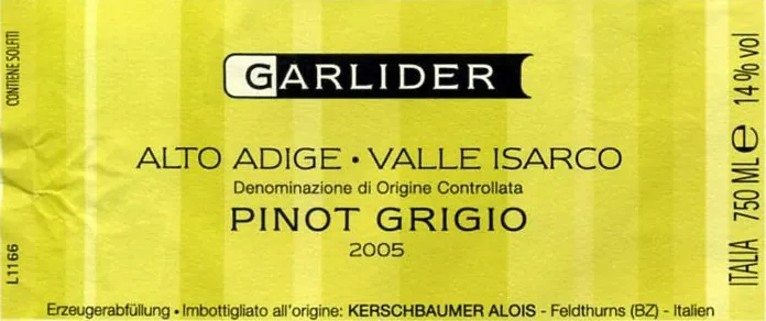 Valle Isarco Pinot Grigio Bottle