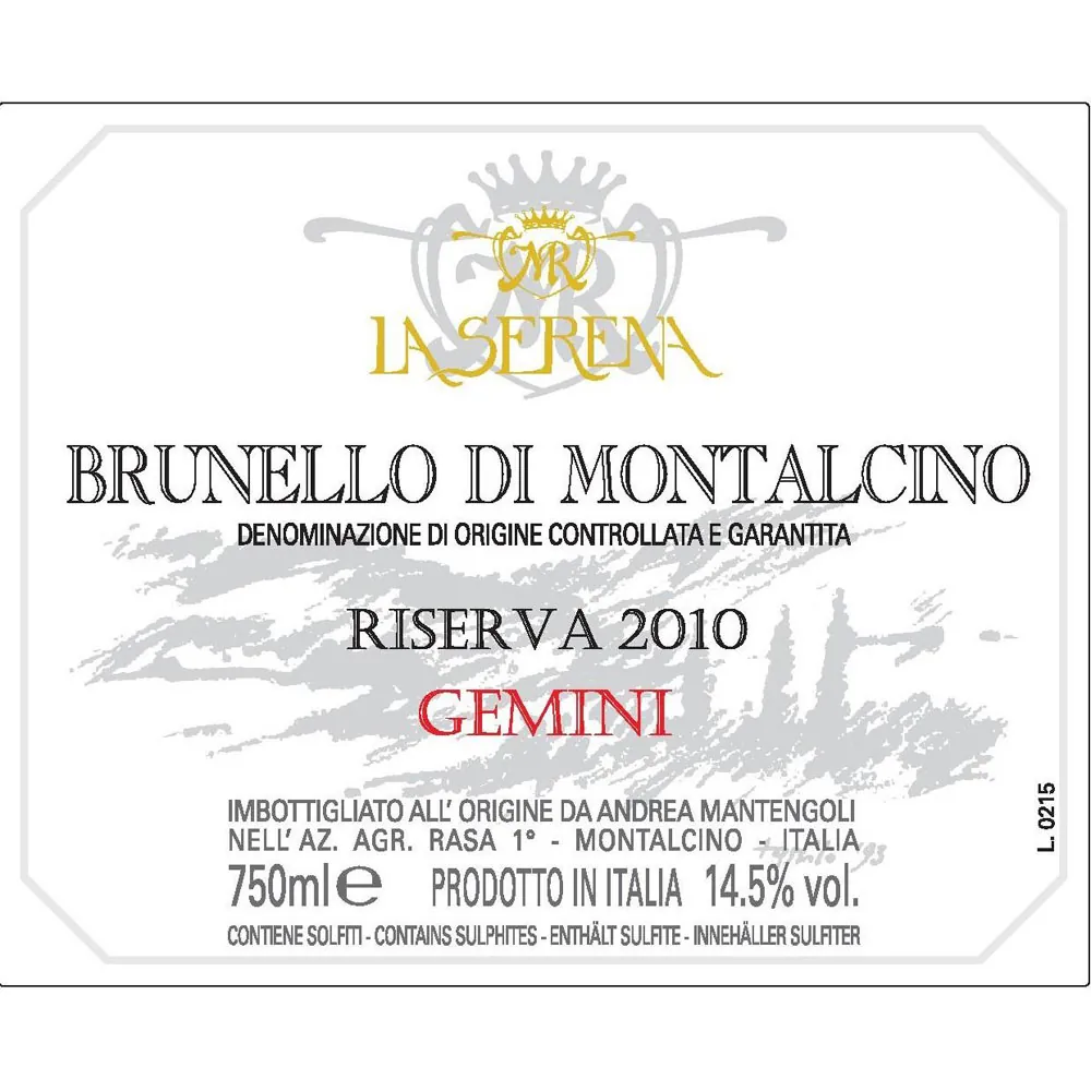 Brunello di Montalcino Riserva Gemini Bottle