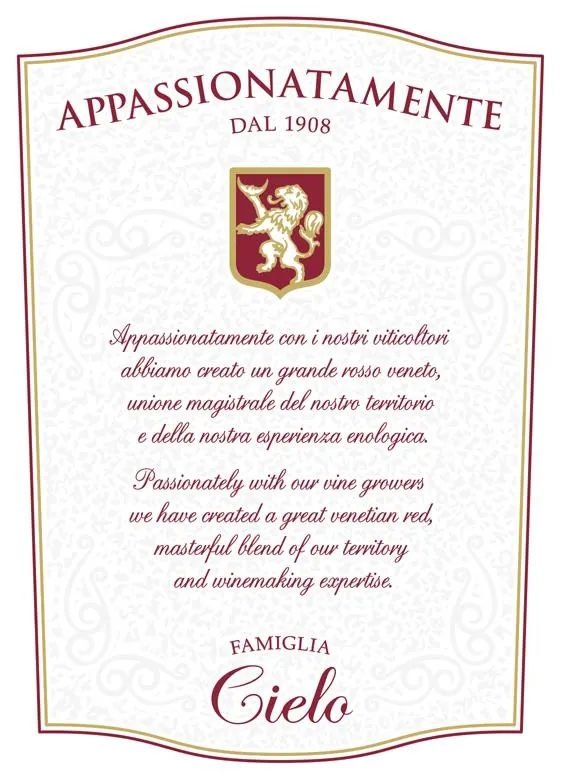 Famiglia Cielo dal  Appassionatamente Bottle