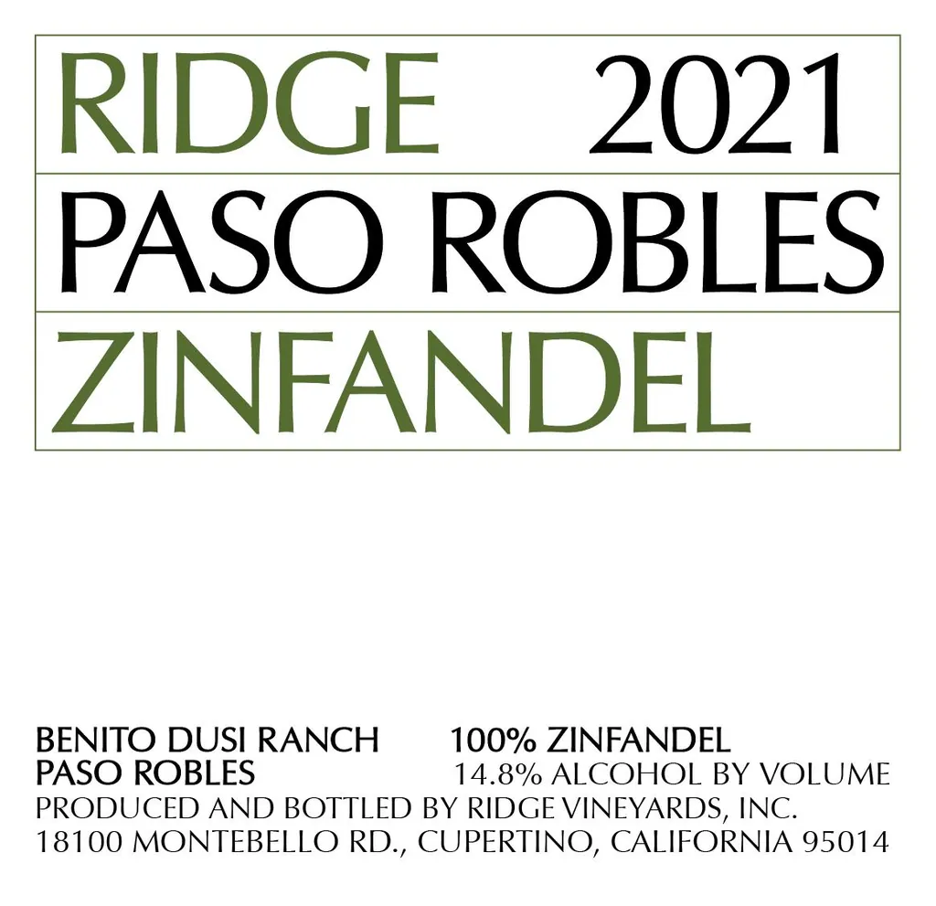 Paso Robles Zinfandel Bottle