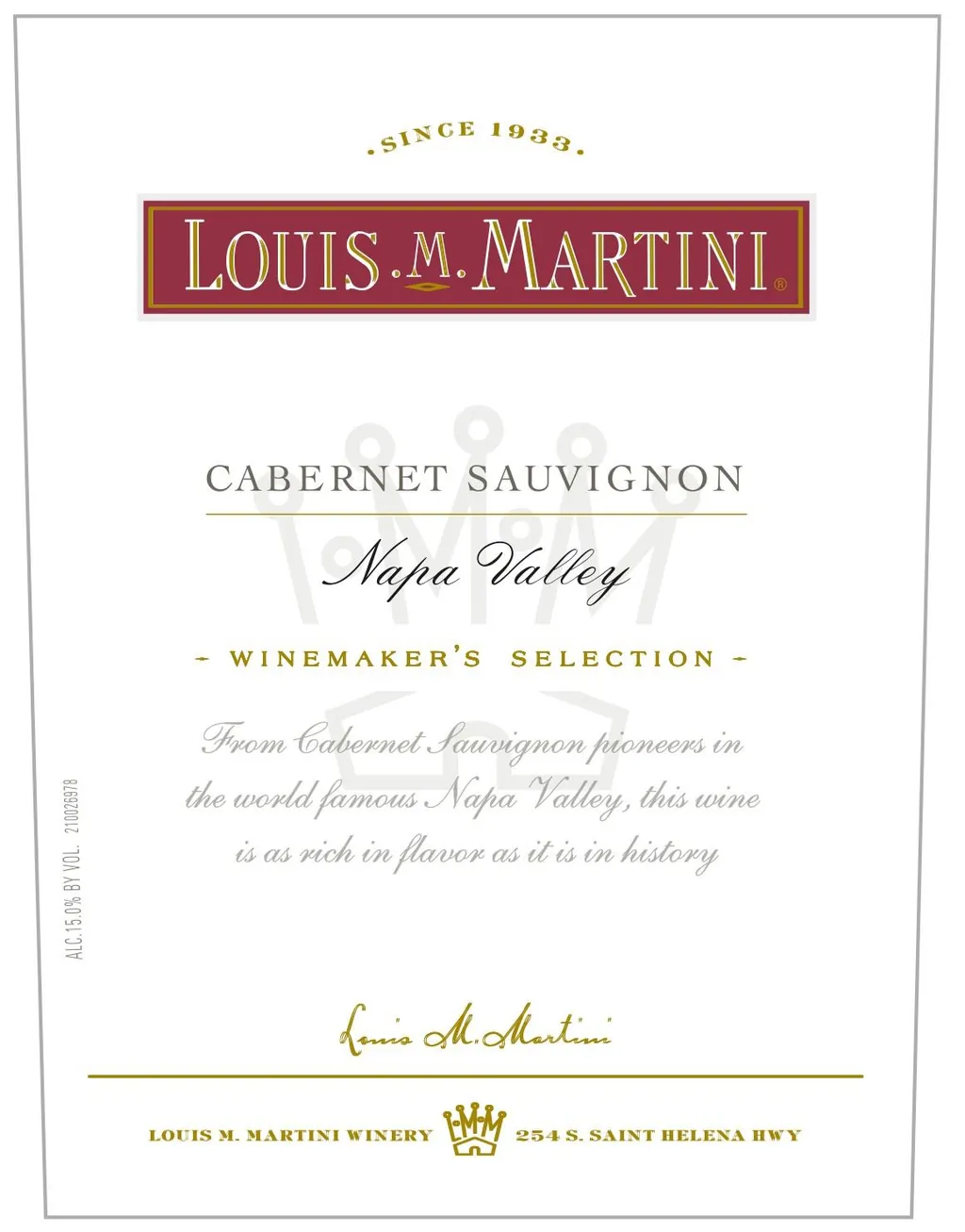 Napa Valley Cabernet Sauvignon Bottle