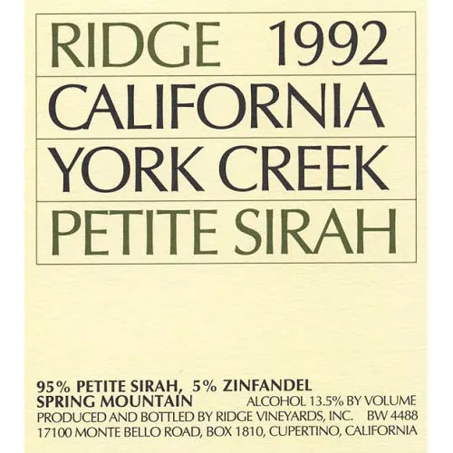 York Creek Petite Sirah Bottle