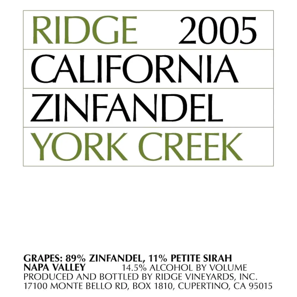 York Creek Zinfandel Bottle
